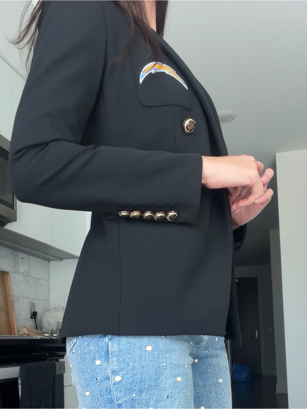 Veronica Beard Black Double-Breasted Blazer - NFL Limited Edition - Picture 3 of 6
